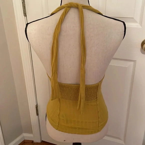 We The Free XS Smocked Back Tie Front Sexy Halter Top Shirt Mustard Yellow Gold - Picture 4 of 10